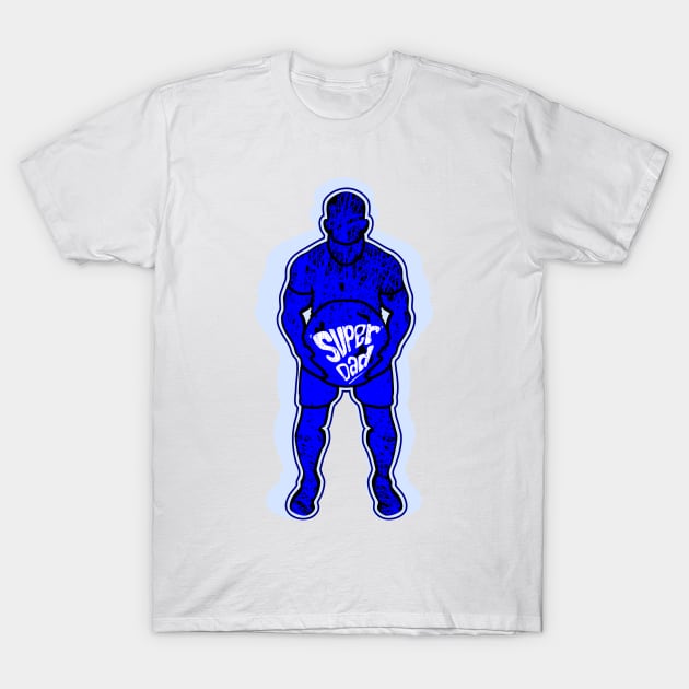 lifting weights with super dad typography in blue T-Shirt by bloomroge